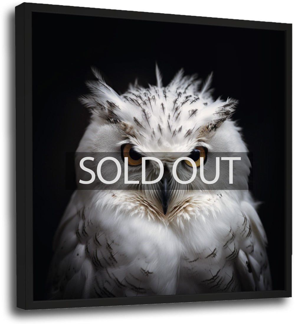 Groot kunst schilderij van witte uil. Uniek kunstwerk., image size:1000x1097